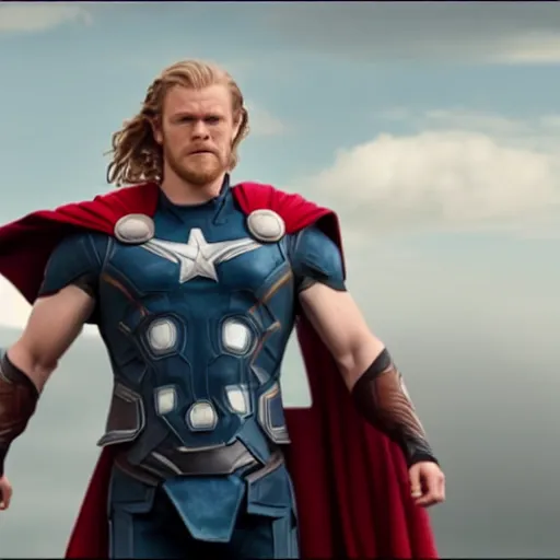 Prompt: Sam heughan as Thor, captain america and Superman epic cinematic shoot hd