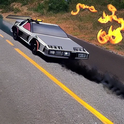 Image similar to back to the future car with fire trail cat chasing it