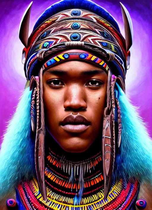 Image similar to portrait of jessie usher, hyper detailed ultra sharp aztec shaman warrior. trending on artstation, warpaint aesthetic, bloodwave, colorful, psychedelic, ornate, intricate, digital painting, concept art, smooth, sharp focus, illustration, art by artgerm and greg rutkowski and h. r. giger, 8 k