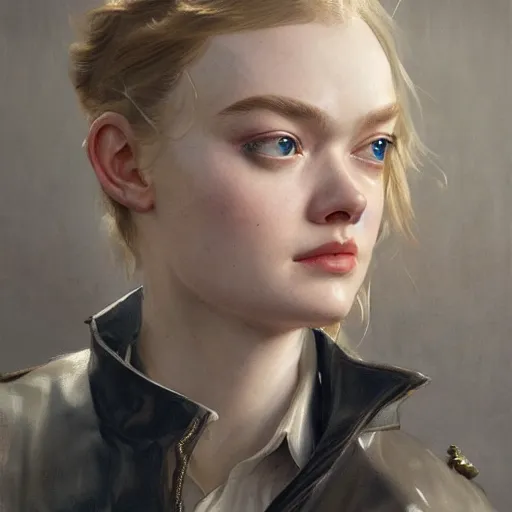 Image similar to leyendecker and peter paul rubens, head and shoulders portrait of a elle fanning in metal gear solid and death stranding, unreal engine, fantasy art by global illumination, radiant light, detailed and intricate environment