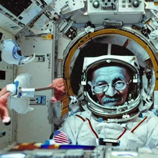 Image similar to mohandas gandhi inside the international space station