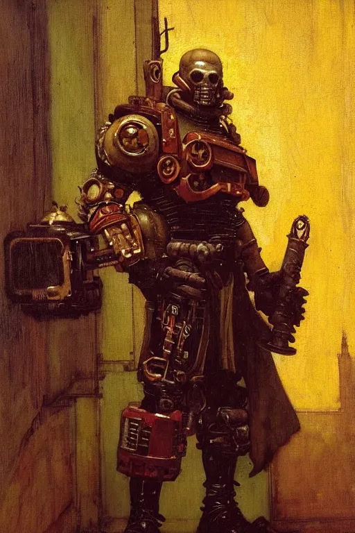 Prompt: full character portrait max mad cyberpunk warhammer 4 0 k, medic sapper not the girl with the pearl earring character design, painting by gaston bussiere, katsuya terada, wyeth, greg rutkowski, craig mullins, ( ( ( ( ( vermeer ) ) ) ) ), frank frazetta, mucha, tom of finland, trending on artstation