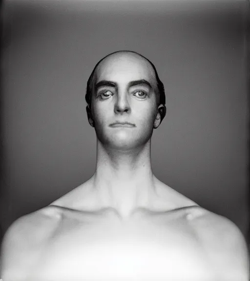 Image similar to a cia remote viewing, astral projecting, symmetrical face, photorealistic, dramatic, low - angle shot, 1 2 0 mm film, medium format, rolleiflex, ektachrome, studio lighting, mystical, paranormal, shot by platon