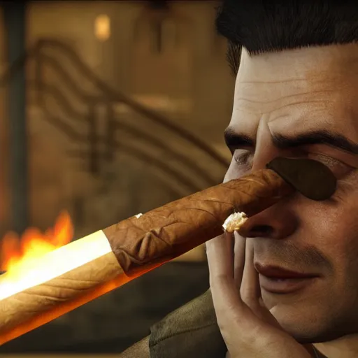 Image similar to Raul Menendez smoking a cigar, Black Ops 2 screenshot