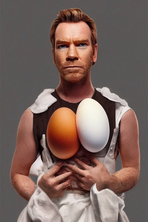 Prompt: an egg costume with ewan mcgregor in it, oil on canvas, intricate, 8 k highly professionally detailed, hdr, cgsociety