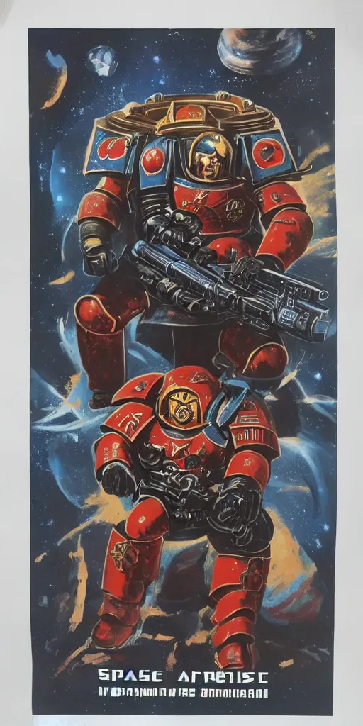 Image similar to astartes space marine in 1 9 6 0 soviet poster style