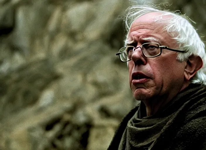 Image similar to film still of bernie sanders as aragorn in lord of the rings movie, 8 k