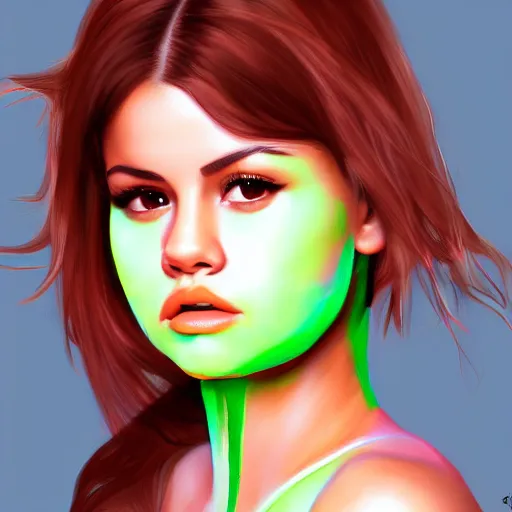 Image similar to photorealistic digital painting of selena gomez as celery, hd, artstation, 4 k wallpaper