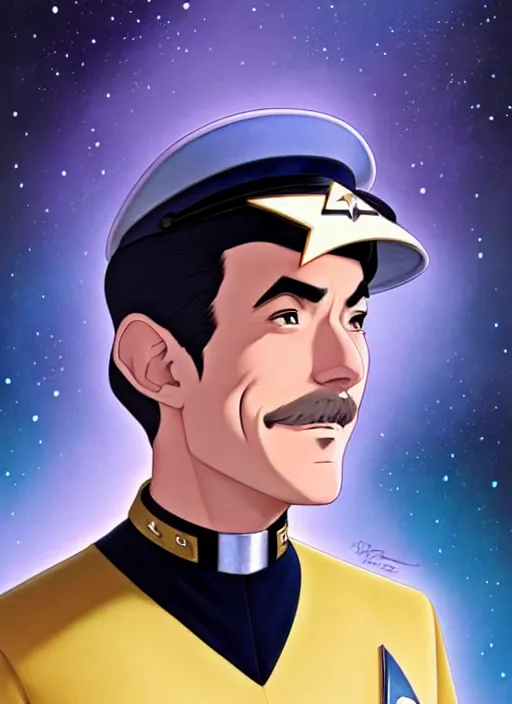 Image similar to cute star trek officer borat, natural lighting, path traced, highly detailed, high quality, digital painting, by don bluth and ross tran and studio ghibli and alphonse mucha, artgerm