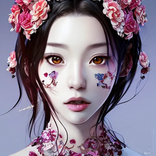 Prompt: the portrait of an absurdly beautiful, graceful, elegant, sophisticated, fashionable realistic anime teen made of cherries and white petals with tears, an ultrafine hyperdetailed illustration by kim jung gi, irakli nadar, intricate linework, bright colors, octopath traveler, final fantasy, unreal engine 5 highly rendered, global illumination, radiant light, detailed and intricate environment