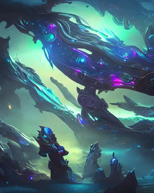 Image similar to Enormous spaulders made of galaxies and sci fi parts conjuring cosmic energy, surrealism, smooth, intricate, elegant, galactic energy, power aura, neon glowing spells, digital painting, artstation, concept art, high tech fantasy, sharp focus, illustration, art by Jason Chan and Riot Studios and Blizzard Studios