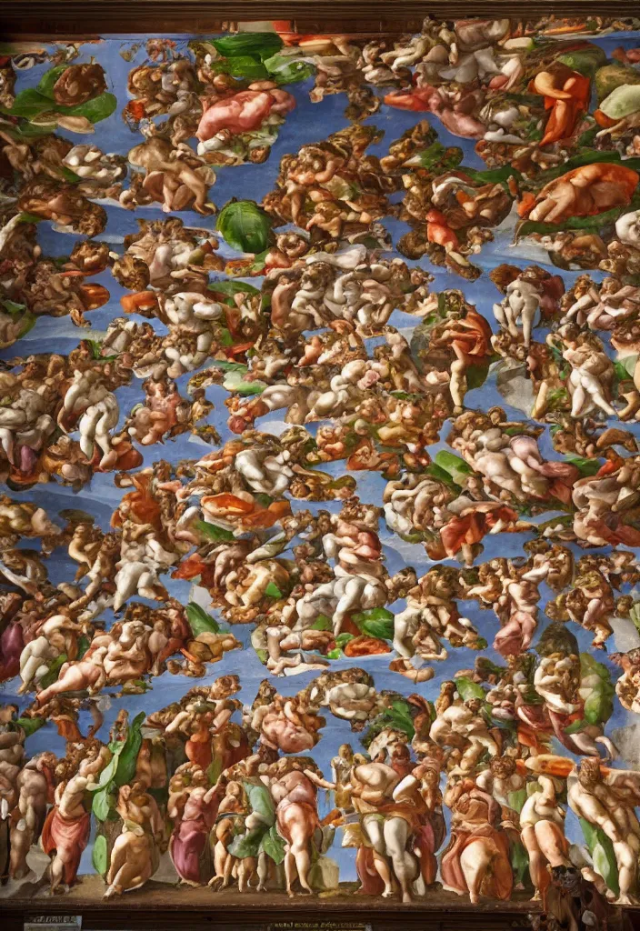 Image similar to a sistine chapel made of vegetables, 8 k, artstation, highdetailed