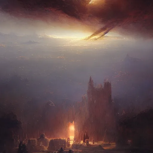 Image similar to giant shining crescent in a magic fluffy persian carpet dimension, by greg rutkowski and gaston bussiere, dim lighting, beautiful volumetric - lighting - style atmosphere, surreal atmosphere, intricate, detailed, photorealistic imagery, artstation