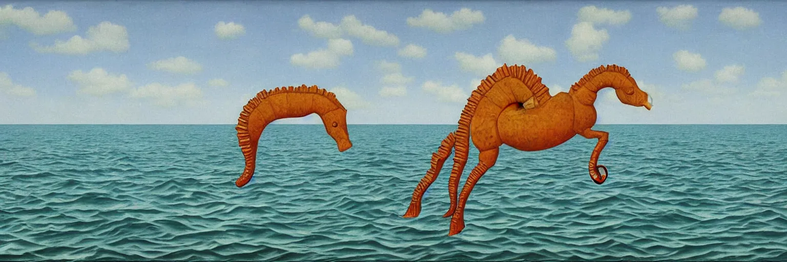 Prompt: sea horse painting magritte