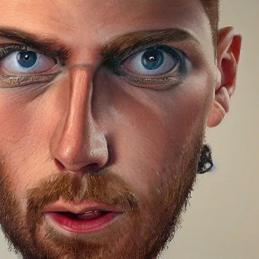 Image similar to Caricature portraits done of Gigachad, realistic, hyperrealistic, very realistic, highly detailed, very detailed, extremely detailed, detailed, oil painting, digital art, trending on artstation