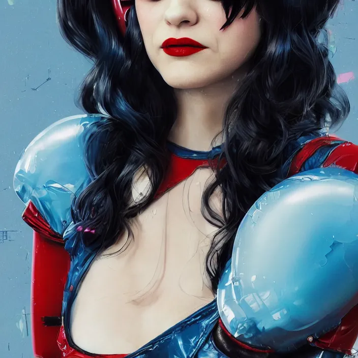 Image similar to portrait of Zooey Deschanel as a harley quinn. intricate abstract. intricate artwork. by Tooth Wu, wlop, beeple, dan mumford. octane render, trending on artstation, greg rutkowski very coherent symmetrical artwork. cinematic, hyper realism, high detail, octane render, 8k, iridescent accents