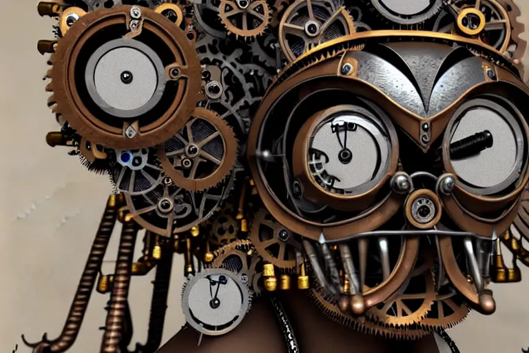 Image similar to iron owl, steampunk style, consists of many parts, many parts, high quality, 8 k