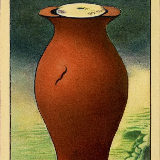 Image similar to 1 9 2 0's bipedal deflective rivulet blob petrel chili luggage vase, by monsu desiderio and anton pieck and wojciech siudmak, trending on deviantart, ambient occlusion, tarot card