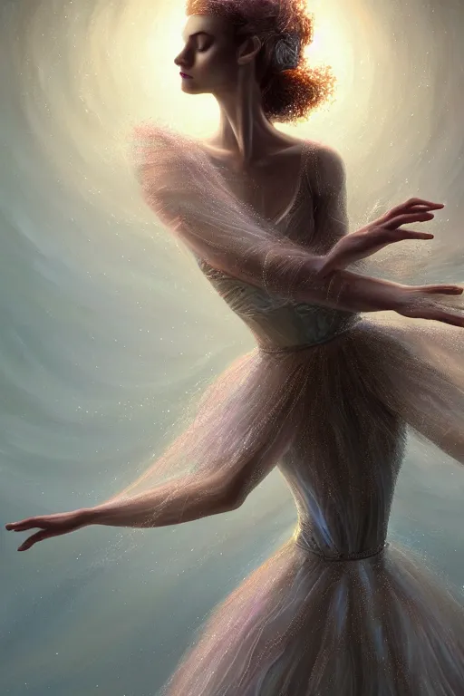 Image similar to prima ballerina, gorgeous, ethereal, intricate, elegant, volumetric lighting, nature scenery, digital painting, highly detailed, artstation, sharp focus, illustration, concept art, clive barker