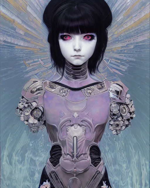 Image similar to portrait of beautiful cute young goth maiden girl with short white hairs in warhammer armor, art by ( ( ( kuvshinov ilya ) ) ) and wayne barlowe and gustav klimt and artgerm and wlop