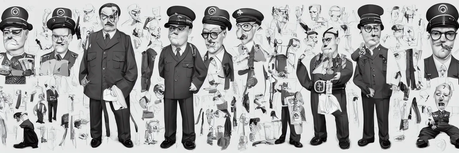 Prompt: character study of mike patton and adolf hitler dressed in summer vacation clothing, clear, evil, glasses, character sheet, fine details, concept design, contrast, kim jung gi, da vinci and pixar, trending on artstation, 8 k, full body and head, turnaround, front view, back view, ultra wide angle