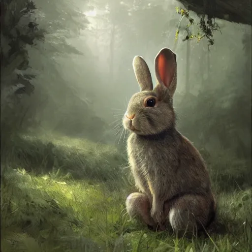 Image similar to a rabbit in the forest, by stanley lau and greg rutkowski