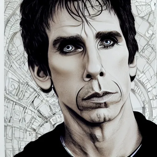 Prompt: a detailed portrait of Ben Stiller Zoolander, 8k, ornate, intricate