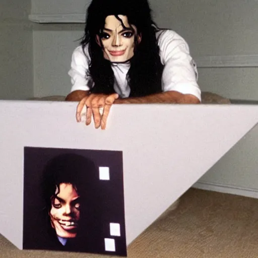 Prompt: michael jackson hidding under your bed making a silence sign