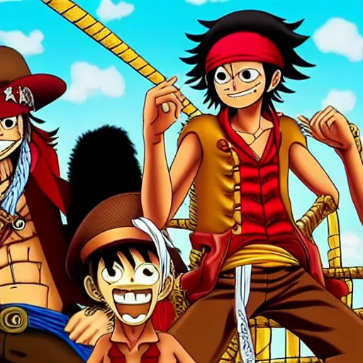 Image similar to Monkey D Luffy with Captain Jack Sparrow's outfit