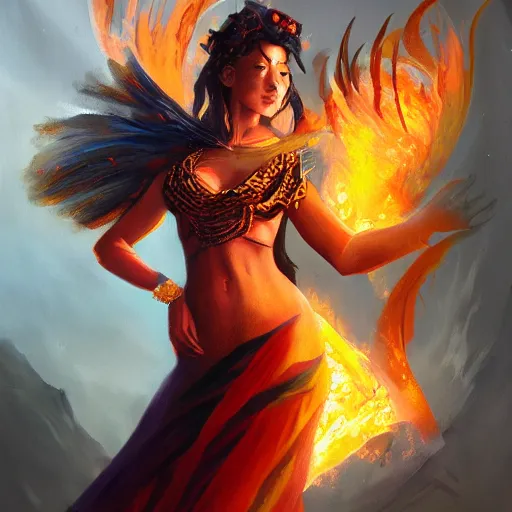 Prompt: A stunning painting of a fire goddess by Andrews Esao, fantasy, Trending on artstation.