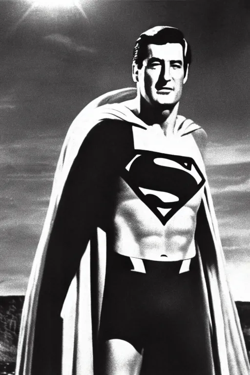 Image similar to rock hudson playing superman in 1 9 7 8, superhero movie