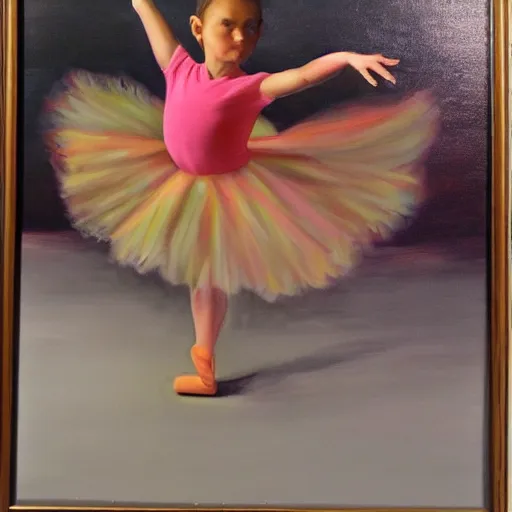 Image similar to painting of peanut with arms and legs and a face dancing ballet, studio, mirrors, lighting