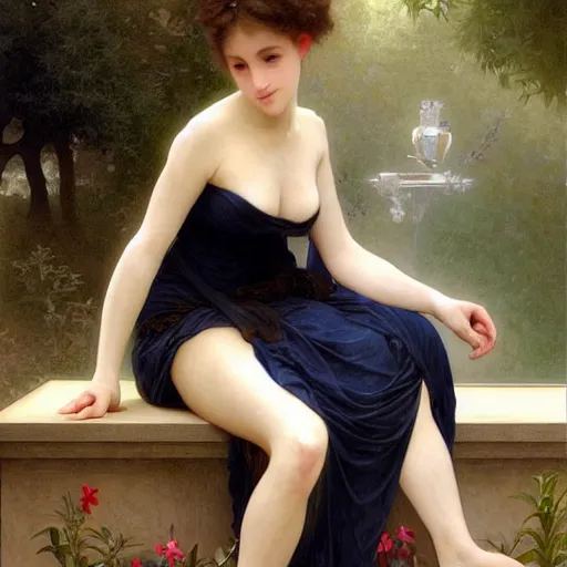 Prompt: ! dream artgerm, william - adolphe bouguereau style, long shot of big sun with one beautiful girl sitting in a corner of an art nouveau style conservatory, intricate, elegant, highly detailed, one woman, 1 9 2 0's style speakeasy, digital painting, artstation, concept art, smooth, sharp focus, illustration,