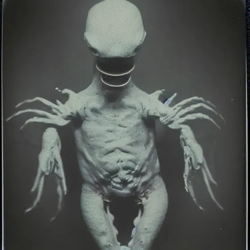 Image similar to vintage polaroid of a nightmarish mutated creature in a science lab, studio lighting, 4 k photo by chris cunningham