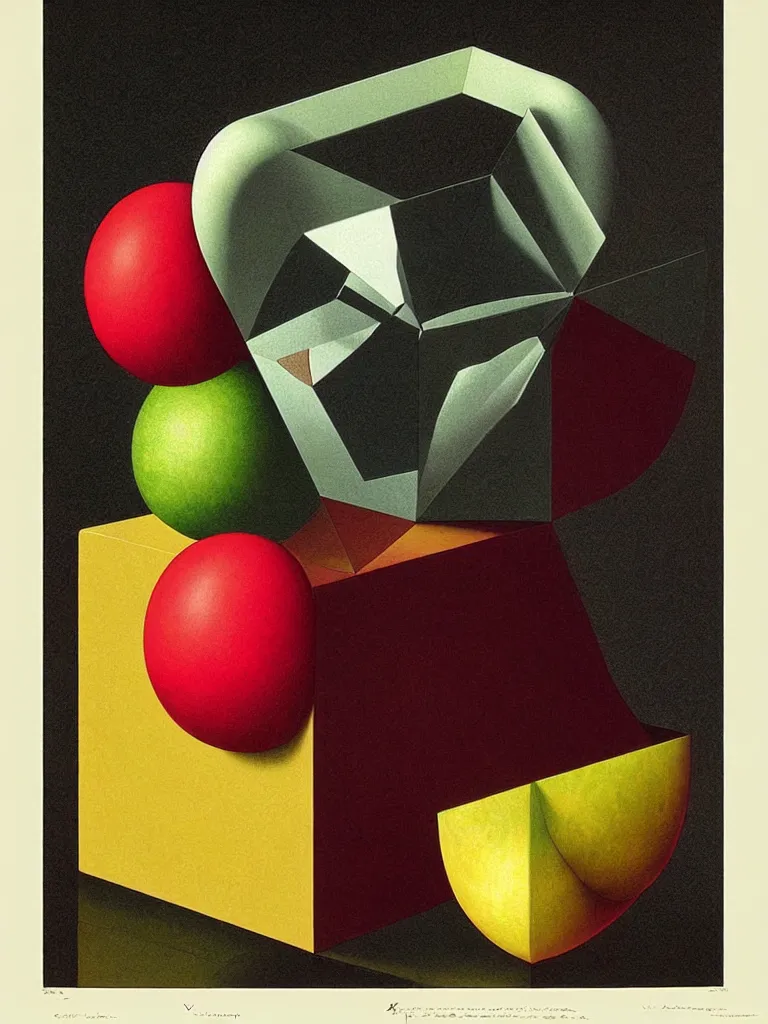 Image similar to hyperrealistic still life portrait of a tesseract, impossible shape, by caravaggio and yosumo okuta, botanical print, surrealism, vivid colors