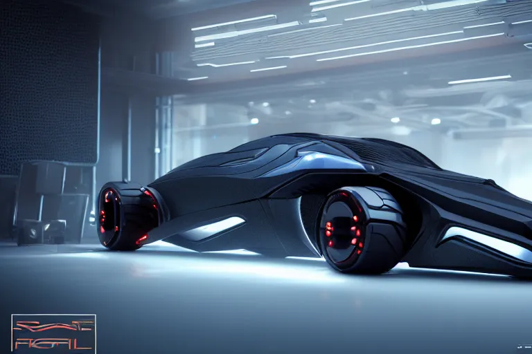 Image similar to cyberpunk batmobile concept inspired sports car, futuristic look, highly detailed body, very expensive, photorealistic camera shot, bright studio setting, studio lighting, crisp quality and light reflections, unreal engine 5 quality render