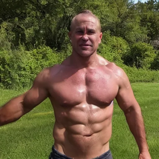 Image similar to photo of a 4 0 year old man that looks young for his age that takes hgh and testosterone. he has no shirt on and his muscles are in view.