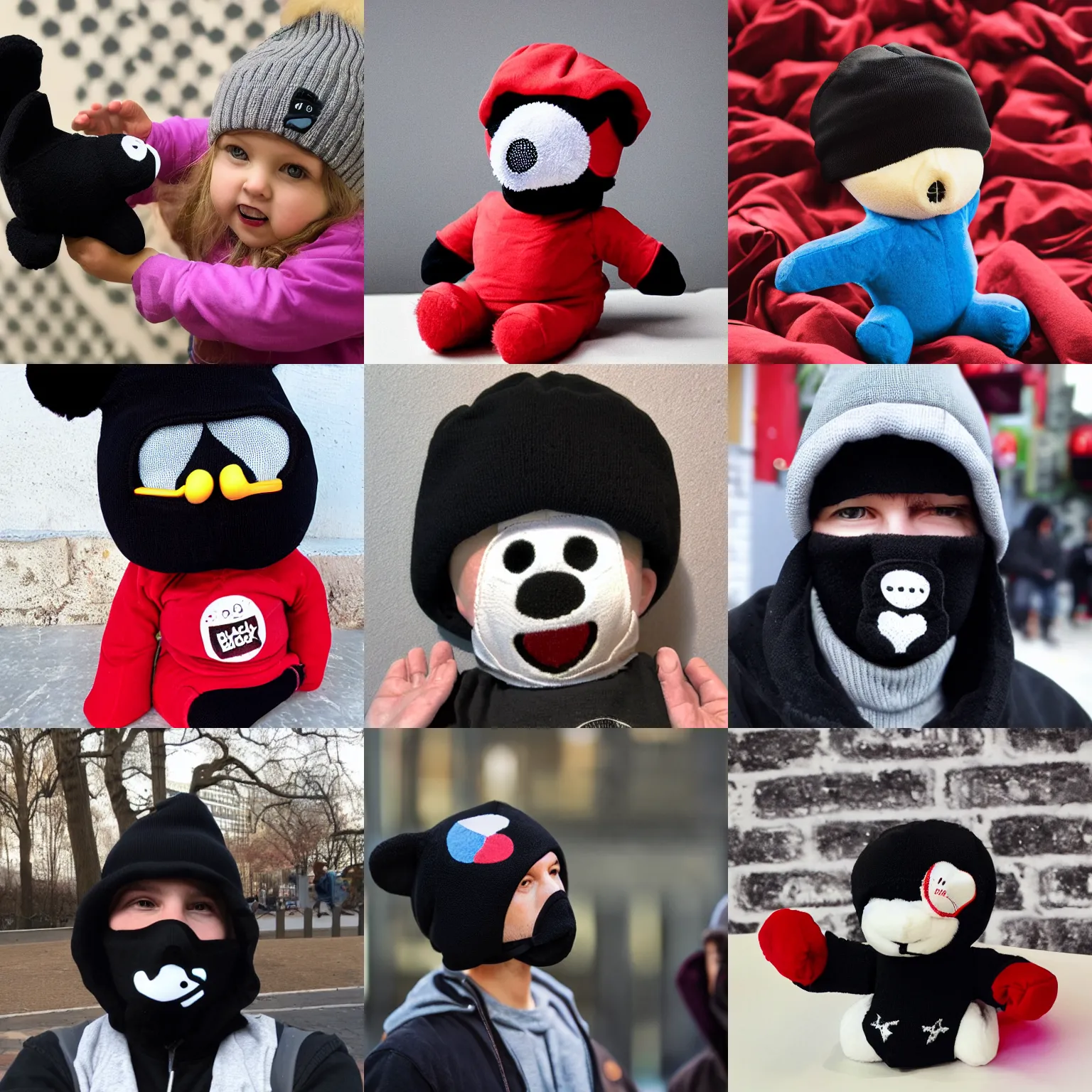 Prompt: black bloc beanie baby