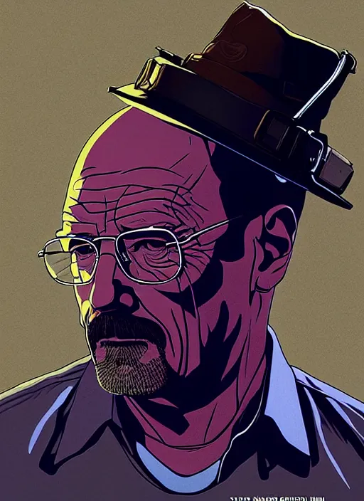 Image similar to highly detailed poster artwork by Michael Whelan and Tomer Hanuka, of Walter White, from scene from Breaking Bad, clean