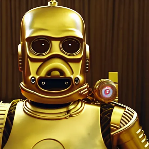 Image similar to Homer Simpson as C3PO, cinematic 4k