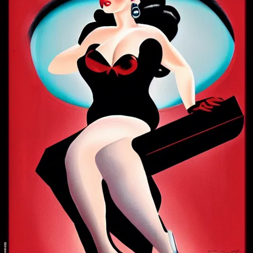 Image similar to a retro sci - fi pinup illustration of dita von teese in the style of alberto vargas.