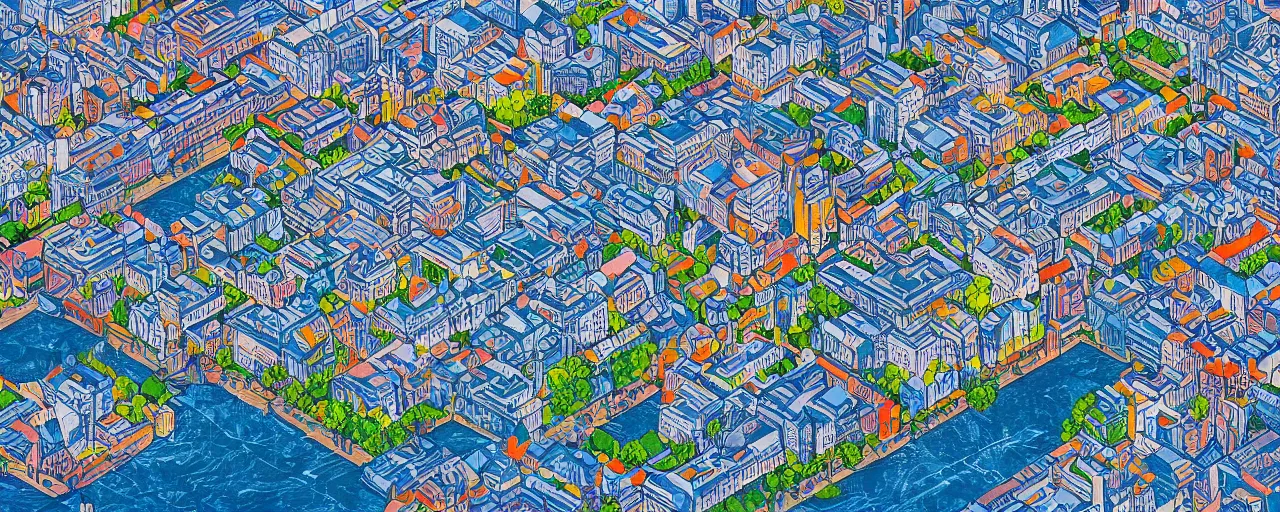 Prompt: nantes, france, isometric futuristic landscape painting