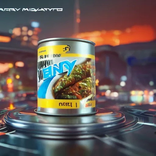 Image similar to Can of energy mayonnaise, cyberpunk commercial, 4k, trending on artstation, concept art