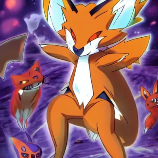 Prompt: Spooky fox in a Halloween lab coat as a Pokémon TCG scientist in the same vein as Game Boy Pokémon TCG card professor Dr. Mason, official 2000 character artwork, key anime visual