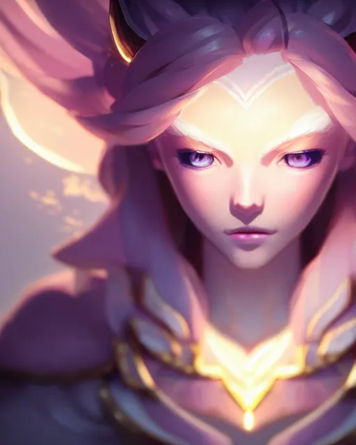 Image similar to lux from league of legends, detailed perfect face, exquisite details, fire magic, mid view, design on a white background, by studio muti, greg rutkowski makoto shinkai takashi takeuch studio ghibli