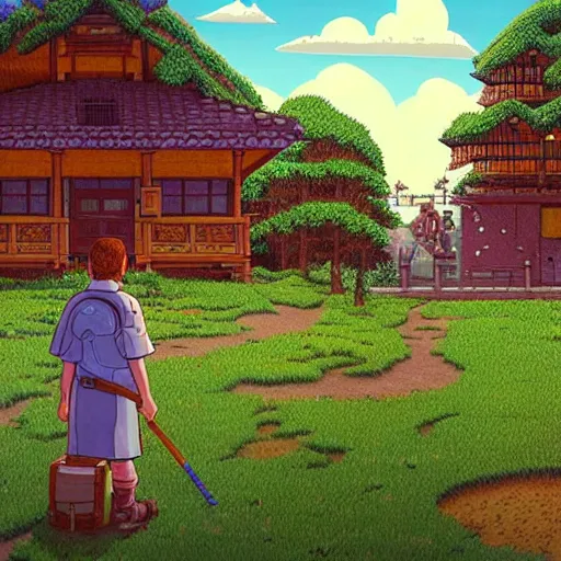 Image similar to a portal to terraria. detailed. rule of thirds. intricate. sharp focus. wide angle. unreal engine 8 k. painting by wes anderson and hasui kawase and scott listfield