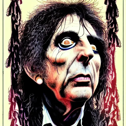 Image similar to graphic illustration, creative design, alice cooper, biopunk, francis bacon, highly detailed, hunter s thompson, mixed media