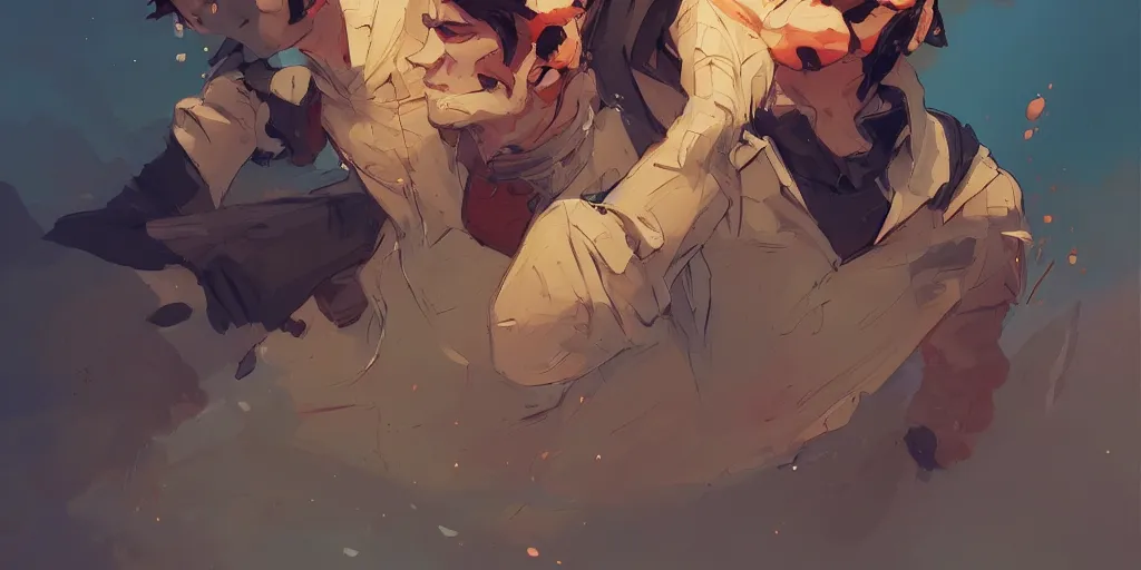 Image similar to boys anxious face behance hd artstation by jesper ejsing, by rhads, makoto shinkai and lois van baarle, ilya kuvshinov, ossdraws, that looks like it is from borderlands and by feng zhu and loish and laurie greasley, victo ngai, andreas rocha