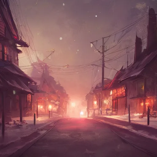 Prompt: this place is truly beautiful and the atmosphere is buzzing the town lights are glowing particularly brightly tonight, trending on artstation,