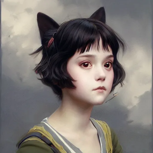 Image similar to Masterpiece portrait of a very young Kiki from Kiki's delivery service drawn by Donato Giancola and Tom Bagshaw face by Artgerm and Edmund Leighton